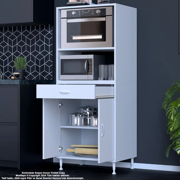 MODİLAYN BİRCE LİNA XL-70 x 162,4 x 48 cm MİNİ MİDİ MİKRODALGA FIRIN DOLABI   1 ÇEKMECE  2 KAPAK 4 GÖZ RAFLI - 4