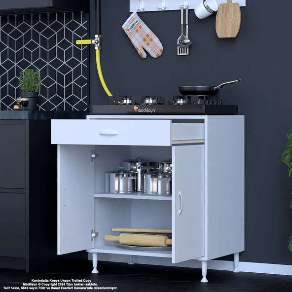 Modilayn BİRCE XXL-75 x 87 x 48 cm Kapaklı Set Ocak Altı Çekmeceli Çok Amaçlı Mutfak & Banyo Dolabı - 3