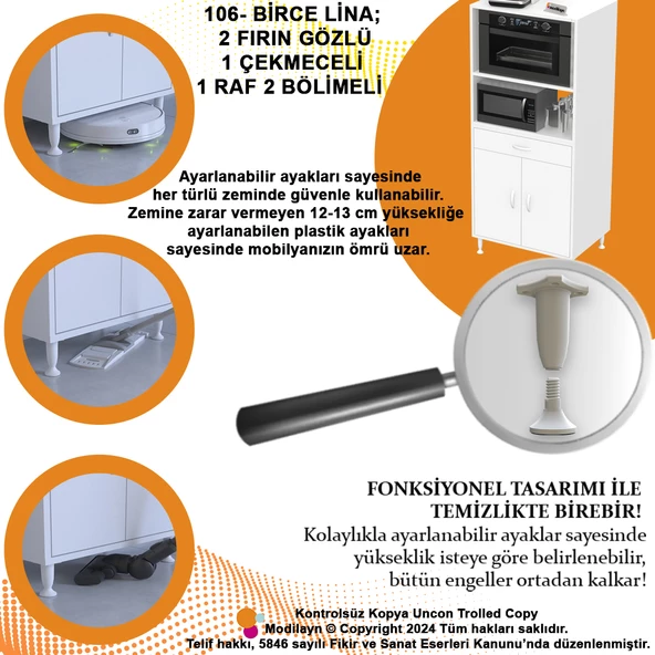 MODİLAYN BİRCE LİNA MİNİ MİDİ MİKRODALGA FIRIN DOLABI XXL-75 x 162,4 x 48 cm 1 ÇEKMECE 2 KAPAK 4 GÖZ RAFLI - 6