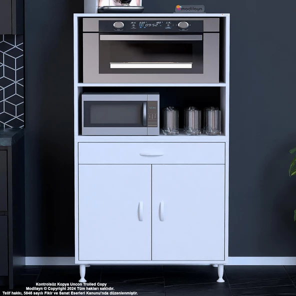 MODİLAYN BİRCE LİNA MİNİ MİDİ MİKRODALGA FIRIN DOLABI XXL-75 x 162,4 x 48 cm 1 ÇEKMECE 2 KAPAK 4 GÖZ RAFLI - 3