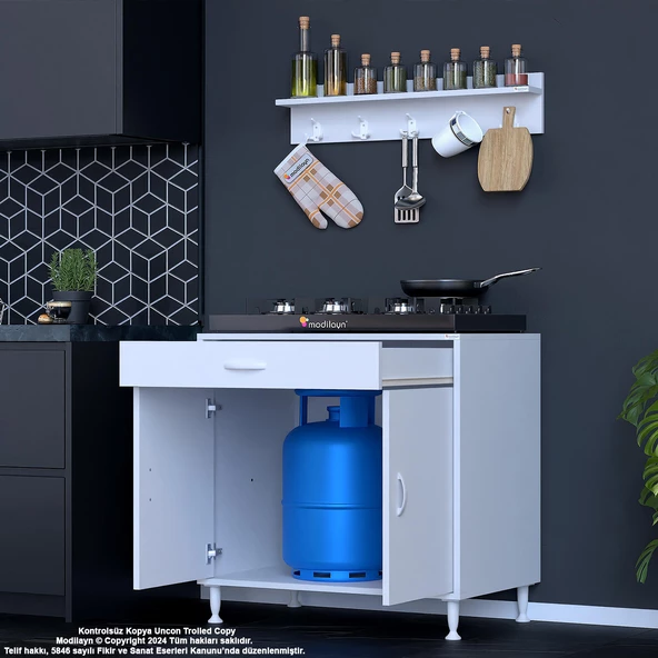 Modilayn BİRCE XXXL-80 x 87 x 48 cm Tüp Bölmeli Set Ocak Altı Dolap ve Baharat Rafı - 4