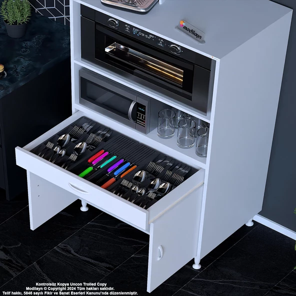 MODİLAYN BİRCE LİNA MİNİ MİDİ MİKRODALGA FIRIN DOLABI XXL-75 x 162,4 x 48 cm 1 ÇEKMECE 2 KAPAK 4 GÖZ RAFLI - 2