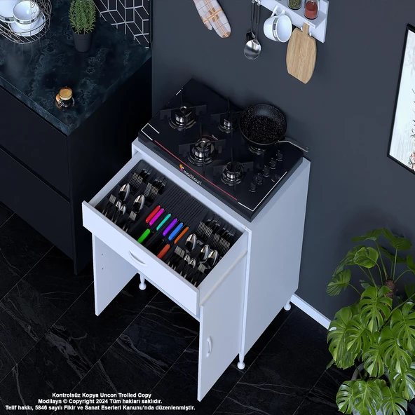 Modilayn BİRCE XXXL-80 x 87 x 48 cm Tüp Bölmeli Set Ocak Altı Dolap ve Baharat Rafı - 2