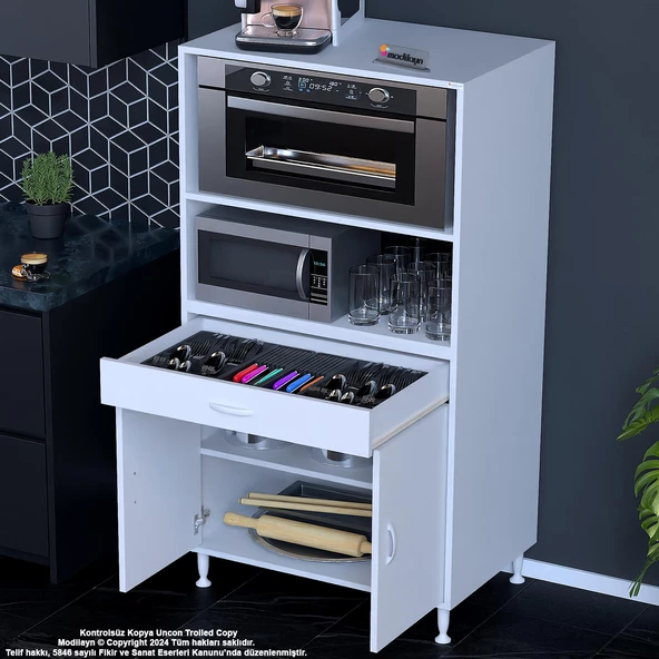 MODİLAYN BİRCE LİNA MİNİ MİDİ MİKRODALGA FIRIN DOLABI XXL-75 x 162,4 x 48 cm 1 ÇEKMECE 2 KAPAK 4 GÖZ RAFLI