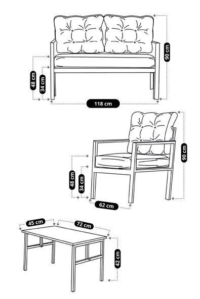 UFUK HOME Linda 2+1+1 Sehpalı Gri Koltuk Takımı, Balkon Mobilyası - 4
