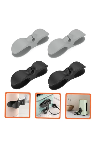 Yapışkanlı Airfryer Kablo Düzenleyici Çok Amaçlı Kablo Tutucu Kablo Toparlayıcı SİYAH  (2 ADET) - 2