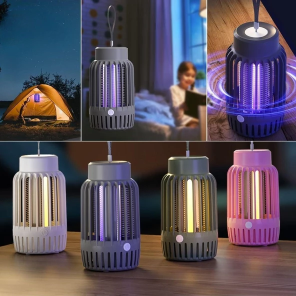 BUFFER® 2'si 1 Arada Şarjlı,Mor UV Işıklı Sinek Öldürme Aparatı ve  Kamp Tipi Askılı Gece Lambası - 3