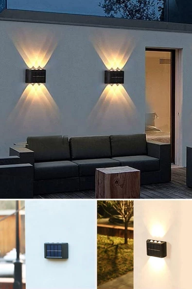 BUFFER® 6 Ledli Solar Güneş Enerjili Aplik Led, Dekoratif Duvar Monteli Gün Işığı Led - 8
