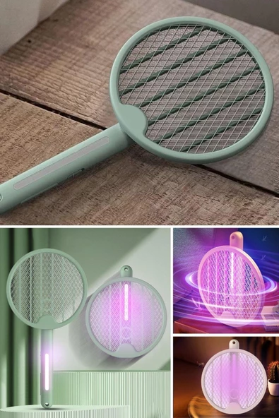 BUFFER® Tenis Raketi Tipi Masaüstü Olabilen Gece Lambalı Sinek Kovucu,Öldürücü Raket - 9