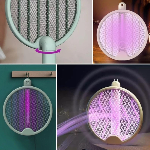 BUFFER® Tenis Raketi Tipi Masaüstü Olabilen Gece Lambalı Sinek Kovucu,Öldürücü Raket - 5