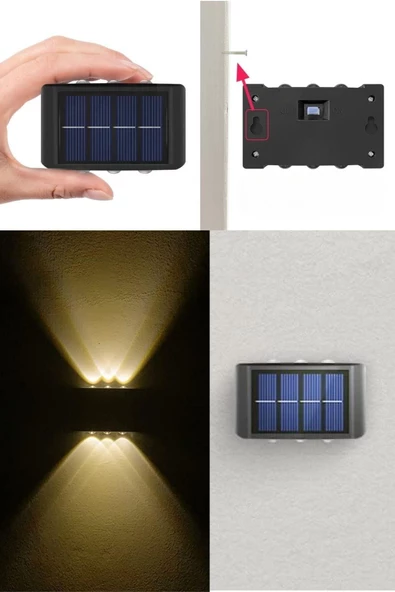 BUFFER® 6 Ledli Solar Güneş Enerjili Aplik Led, Dekoratif Duvar Monteli Gün Işığı Led - 10