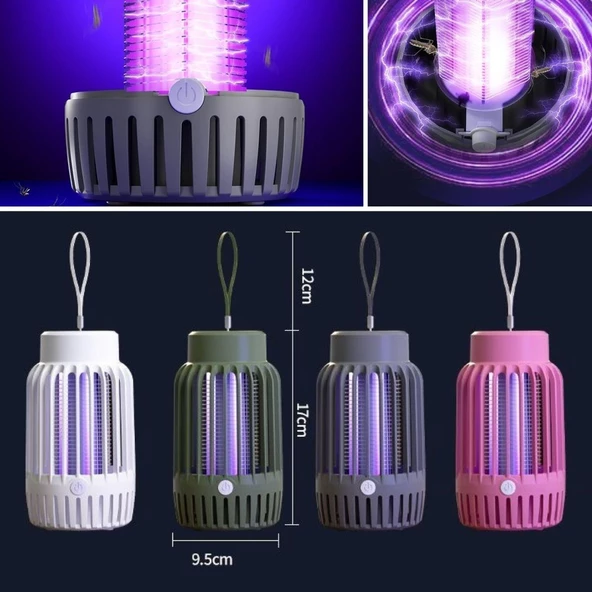 BUFFER® 2'si 1 Arada Şarjlı,Mor UV Işıklı Sinek Öldürme Aparatı ve  Kamp Tipi Askılı Gece Lambası - 5