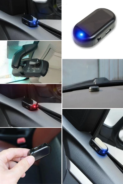 BUFFER®  Araç İçin Caydırıcı Solar Enerji İle Şarj Olan  Güçlü Yapışkanlı Işıklı Plastik Mini Sahte Alarm - 6