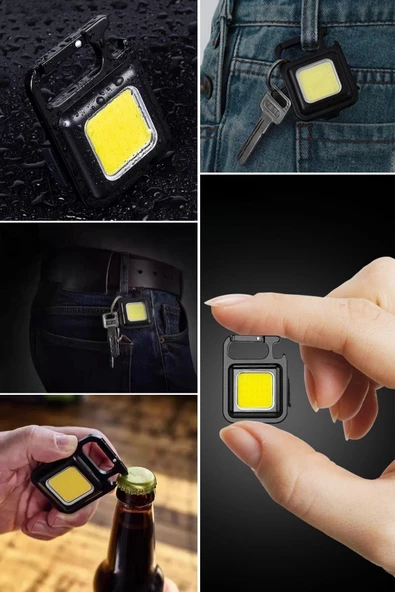 BUFFER® Anahtarlıklı, Açacaklı,Güçlü Mıknatıslı 3 Farklı Led Modlu Mini Boy Asılabilen Led Kamp Aydınlatması,El Feneri - 7