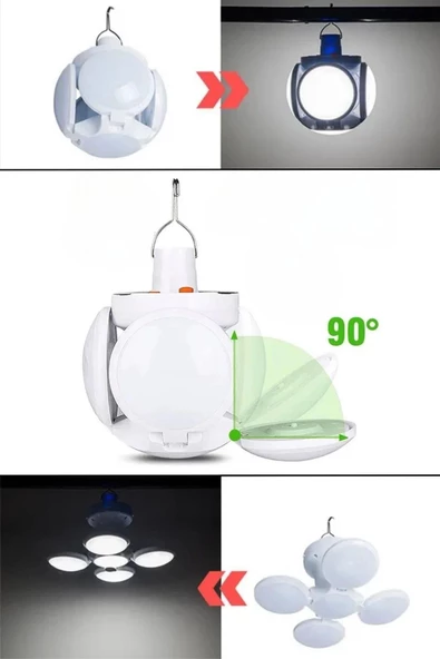 BUFFER® 5 Led'li 3 Farklı Işık Modlu Açılıp Kapanabilir Led Kanatlı Güneş Enerjili Solar Aydınlatma Asılabilir Kamp Feneri - 9