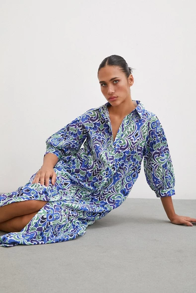 Önü Düğmeli Fakir Kol Elbise Lacivert - 2