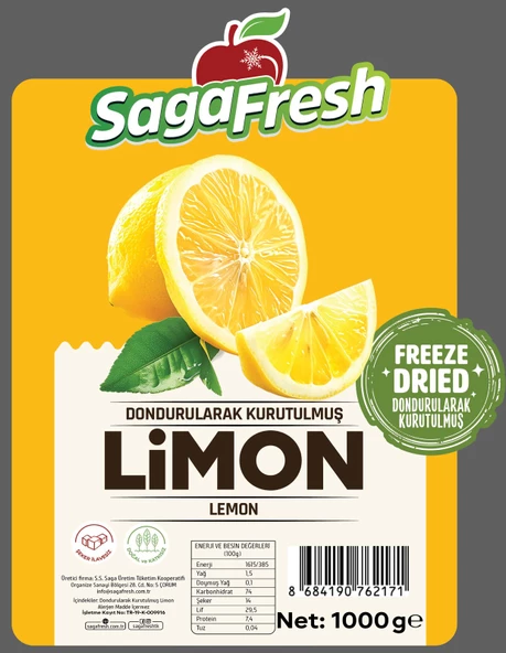 SagaFresh Dondurularak Kurutulmuş Limon Dilimleri 1000gr