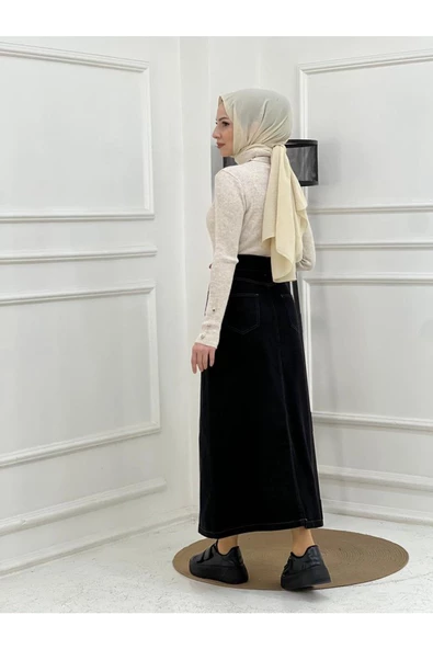 Nakışlı Kontrast Ipli Gabardin Etek - 11