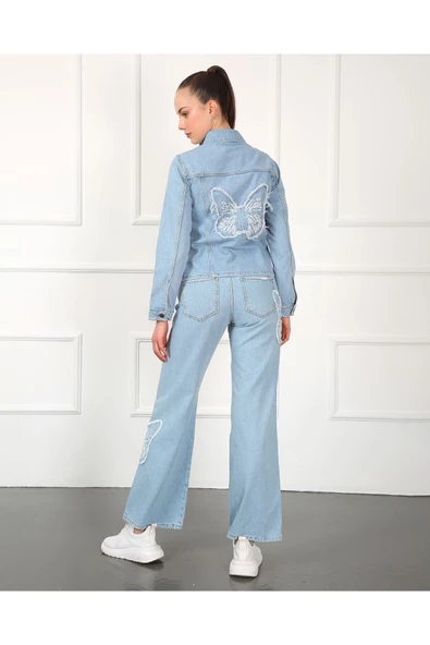 Kelebek Nakışlı Ceket-mavi - 8