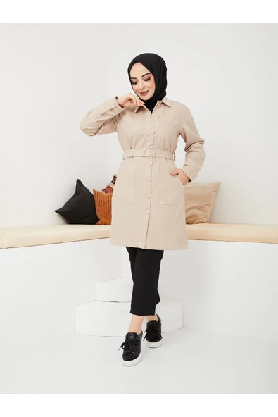 Kemerli Tokalı Ceket - 11