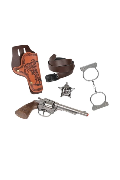 Gonher Metal Mantar Patlatan Kovboy Silahı Seti Rozeti, Kemeri, Kelepçesi ve Kılıfı Komple Set - 2