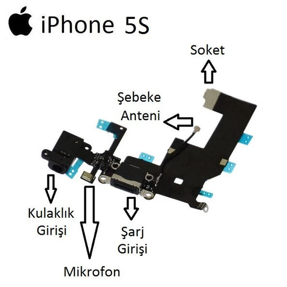 Apple İphone 5S Mikrofon Kulaklık Şarj Bordu Filmi Soketi ORJİNAL