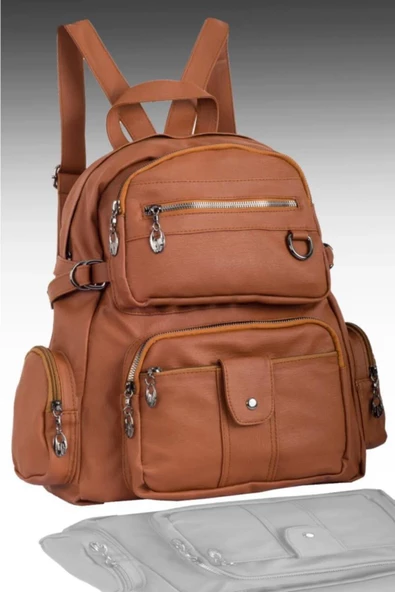 Monalisa Home Kadın Çok Bölmeli Yıkama Deri Sırt Çanta - Resim 4