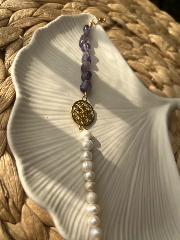 Ametist  - İnci Bileklik - Resim 3