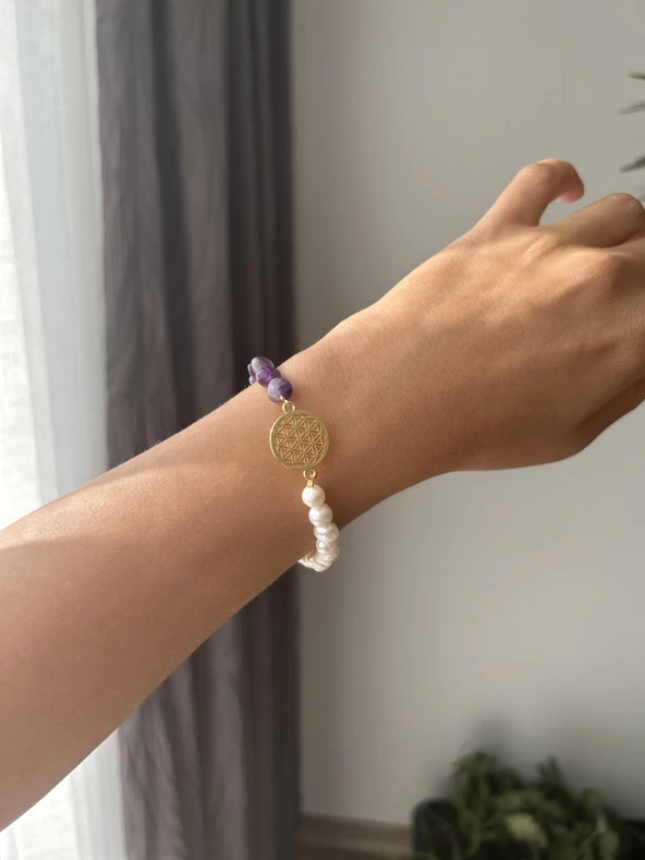 Ametist  - İnci Bileklik - Resim 2