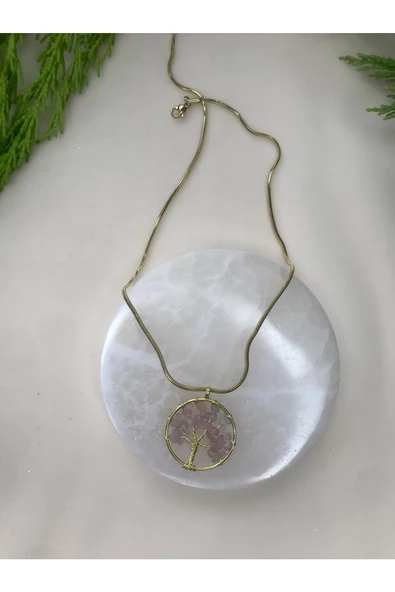 Aşk Taşı Pembe Kuvars Çelik Kolye - 2