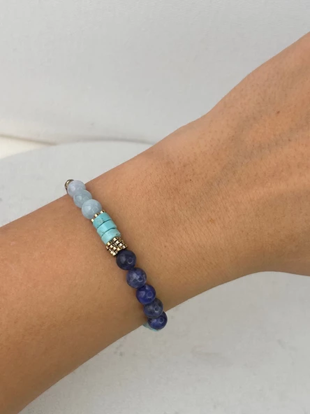 Lapis lazuli akuamarin turkuaz bileklik - 2