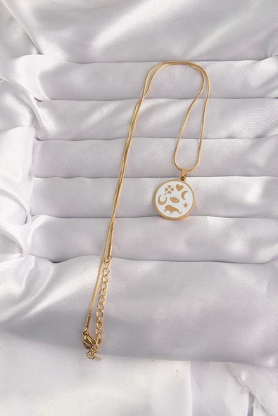 316L Çelik Gold Renk Beyaz Mineli Karışık Figürlü Tarot Kolye - 2