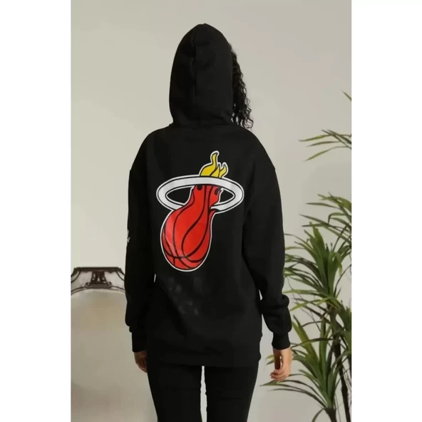 Unisex Kapşonlu Baskılı Sweetshirt - Siyah - 2