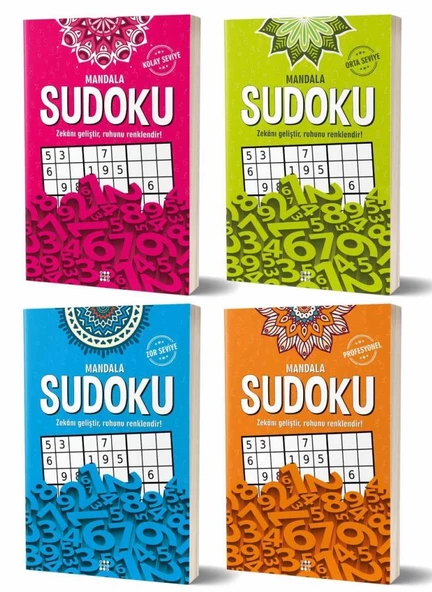 Mandala Sudoku Seti 4 Kitap (Kolay - Orta - Zor - Profesyonel)