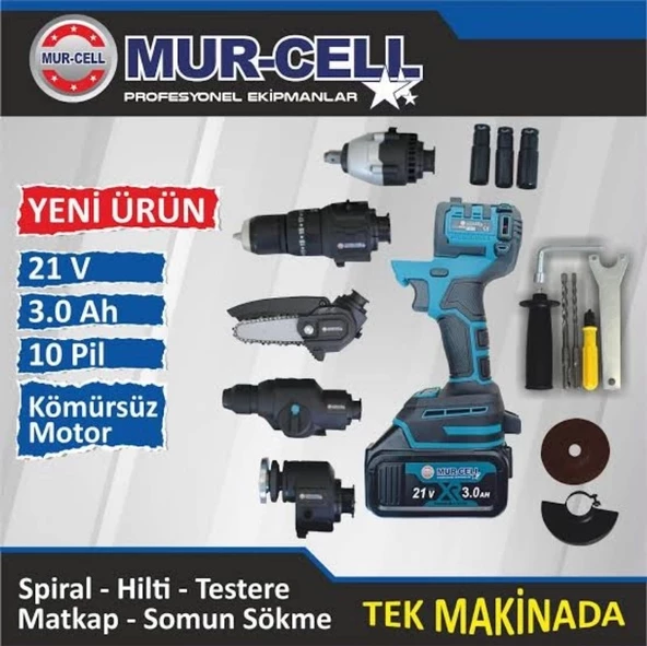 MUR-CEL 6 LI MUHTEŞEM SET ŞARJLI MATKAP TESTERE TİLKİ KUYRUĞU TAŞLAMA SOMUN SÖKME HAVALI POMPA BİR ARADA