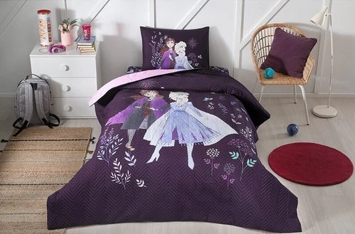 Özdilek Frozan Nature Tek Kişilik Disney Lisanslı Lastikli Fitted Çarşaf Kapitone Çocuk Nevresim Takımı Mor - 2