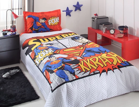 Özdilek Lisanslı Set Superman Red Nevresim Takımı Kapitoneli Kırmızı
