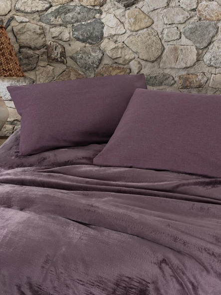 Cotton Box Velvet Çift Kişilik Nevresim Takımı Flossy Mürdüm - Resim 3