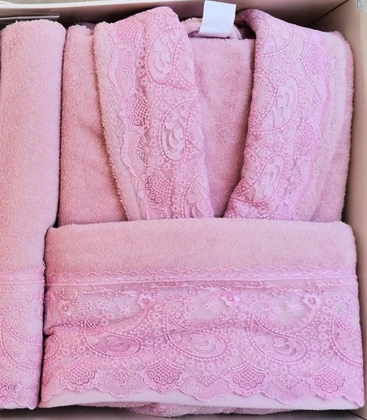 Özdilek Fidelya Aile Bornoz Seti Krem Pembe - 2