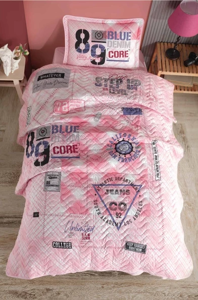 Clasy Ranforce Genç Yatak Örtüsü Tek Kişilik Denim V1 Pembe