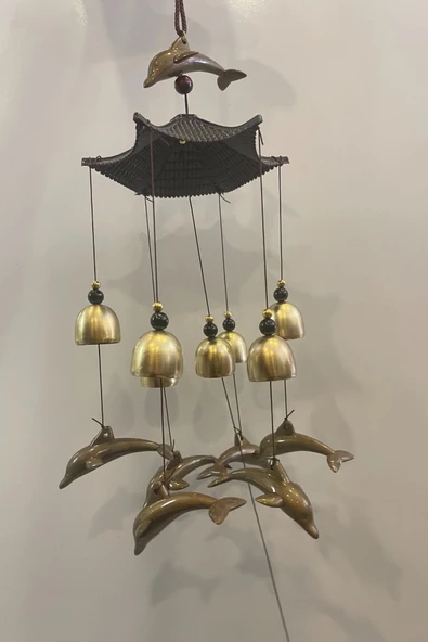 Deprem Zili Çanı Duvar Rüzgar Çanı Zili Feng Shui Ejderha Yılı Metal Borulu Yunus Pagoda Objeli - Resim 4