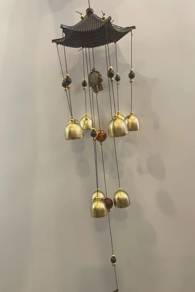 Deprem Zili Çanı Duvar Rüzgar Çanı Zili Feng Shui Ejderha Yılı Metal Borulu Fil Pagoda Objeli - 5