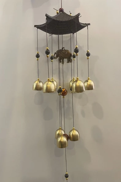 Deprem Zili Çanı Duvar Rüzgar Çanı Zili Feng Shui Ejderha Yılı Metal Borulu Fil Pagoda Objeli - 4