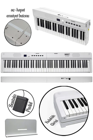 Midex PLX-120WH Yüksek Kaliteli Katlanır Taşınabilir Dijital Piyano - 3