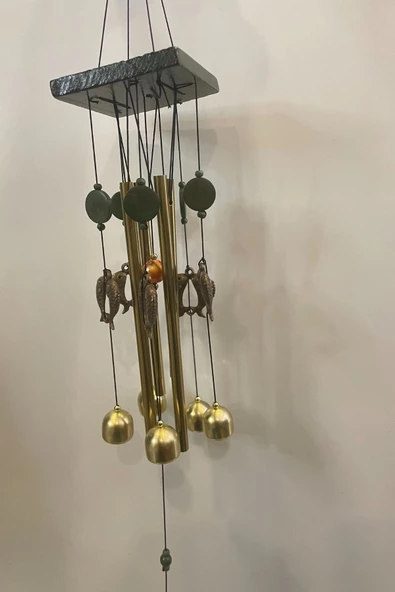 Deprem Zili Çanı Duvar Rüzgar Çanı Zili Feng Shui Ejderha Yılı 5 Çanlı Çift Balık Objeli - Resim 4