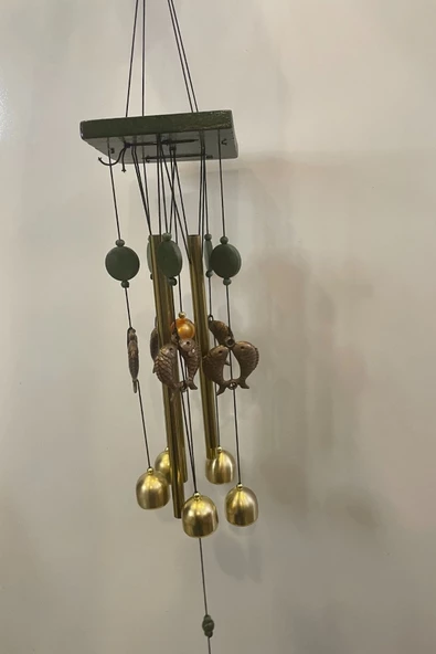 Deprem Zili Çanı Duvar Rüzgar Çanı Zili Feng Shui Ejderha Yılı 5 Çanlı Çift Balık Objeli - Resim 2