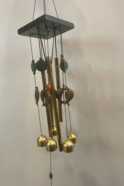 Deprem Zili Çanı Duvar Rüzgar Çanı Zili Feng Shui Ejderha Yılı 5 Çanlı Çift Balık Objeli - Resim 5