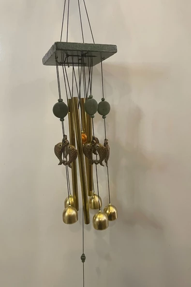 Deprem Zili Çanı Duvar Rüzgar Çanı Zili Feng Shui Ejderha Yılı 5 Çanlı Çift Balık Objeli - Resim 3