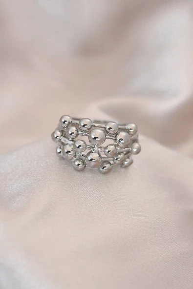 Ayarlamalı Silver Renk Metal Bombeli Boluncuk Model Yüzük ürün görseli 1