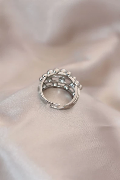 Ayarlamalı Silver Renk Metal Bombeli Boluncuk Model Yüzük - Resim 2